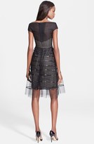 Thumbnail for your product : Lela Rose Embroidered Sheath Dress with Stripe Tulle Overlay