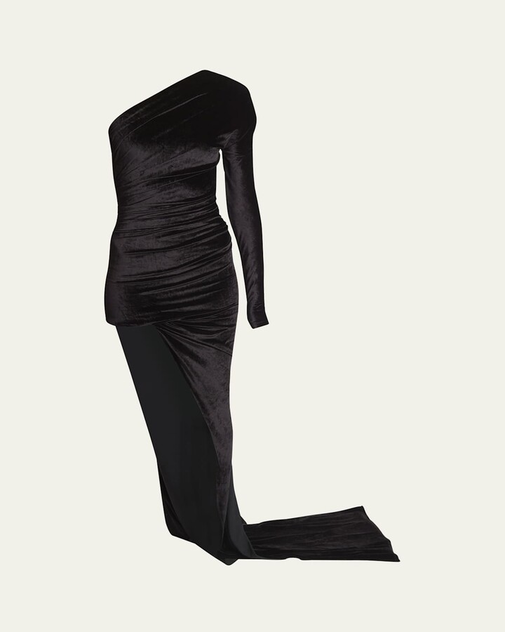Balenciaga Asymmetric One-Shoulder Velvet Dress