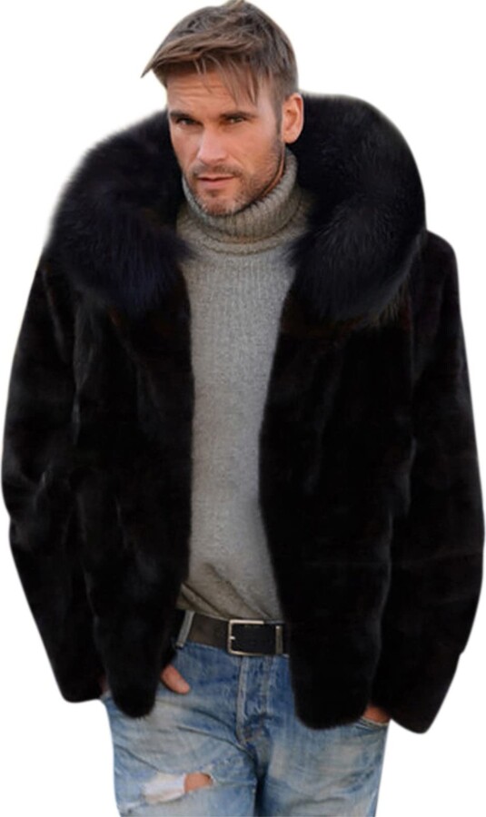 VESNIBA Mens Faux Fur Coat Costume Ski Jacket Mens Big Mens Winter