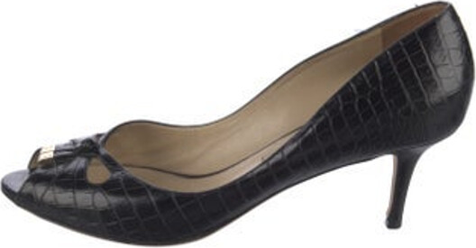 Jimmy Choo Leather Pumps Black Peep-Toes with Lasercut Accents Crossover Straps Includes Dust Bag