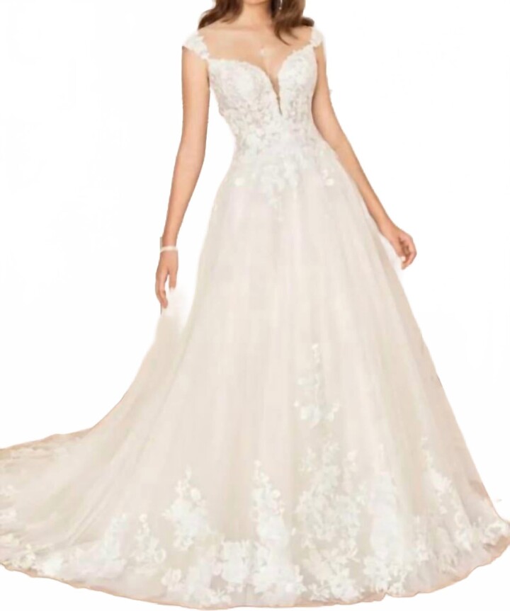 Sophia Tolli Fit And Flare Wedding Gown In Ivory/champagne
