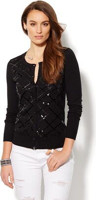 D1-9 The Limited NEW Black Sequin Sparkle Loose Fit Back Tie Sweater 