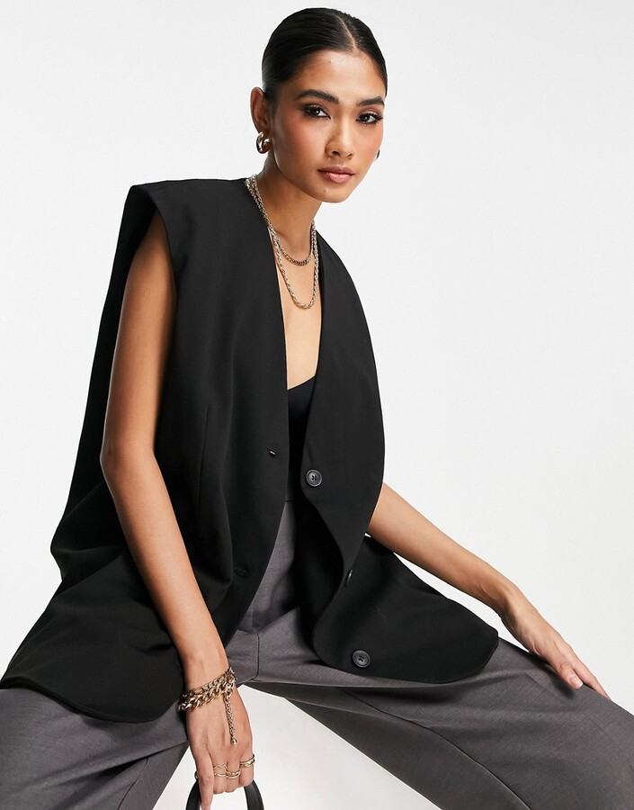 Topshop oversized sleeveless blazer in black - ShopStyle