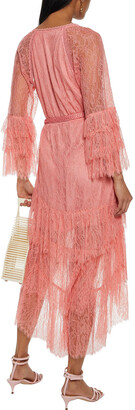 Alice + Olivia Onica asymmetric tiered belted corded lace dress