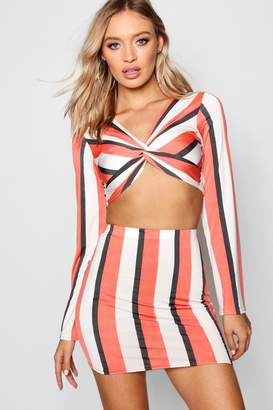 boohoo Stripe Long Sleeve Crop Top & Skirt Co-ord