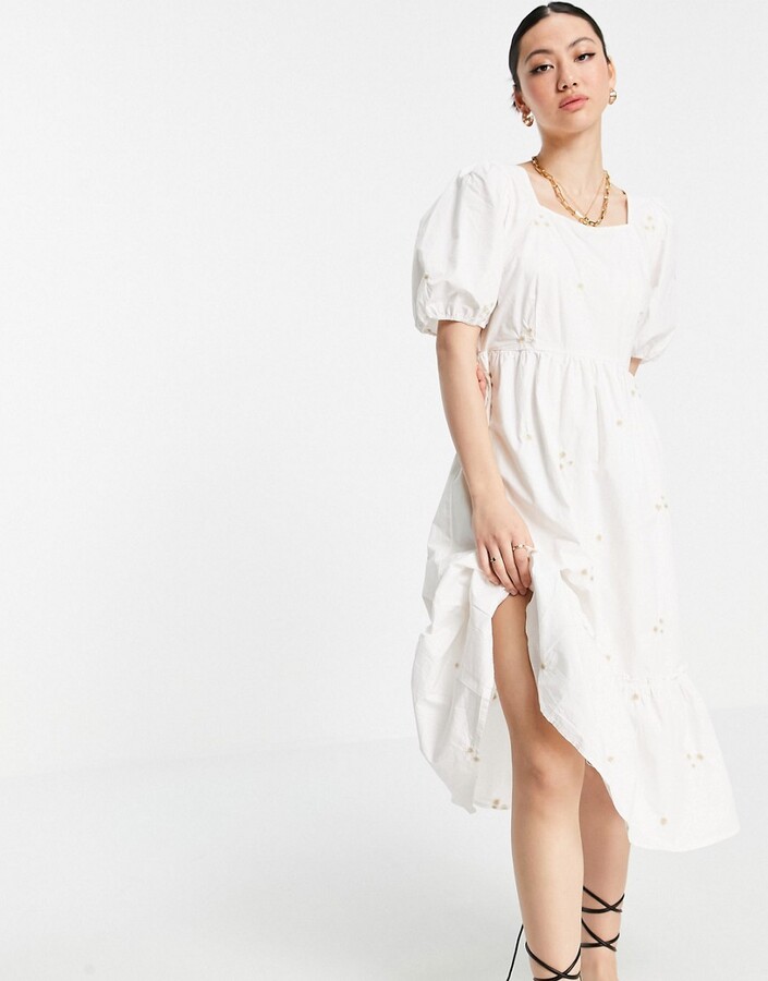 udredning Geometri lade Vero Moda midi cotton embroidered smock dress in white - ShopStyle