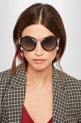 Prada Round-frame Acetate And Silver-tone Sunglasses