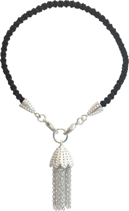 Rize Silver / Black Tassel Bracelet - Sterling Silver Plated & Black Cord