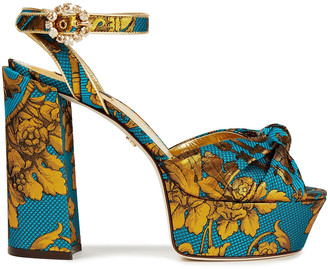 Dolce & Gabbana Crystal-embellished Metallic Printed Brocade Platform Sandals