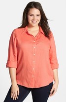 Thumbnail for your product : Foxcroft Shaped Linen Roll Sleeve Shirt (Plus Size)
