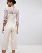 Thumbnail for your product : Little Mistress Embroidered Top Culotte Jumpsuit In Cream Multi