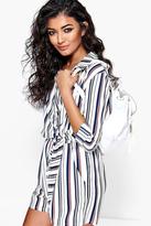 Thumbnail for your product : boohoo Adelle Striped Shirt Style Tie Side Playsuit