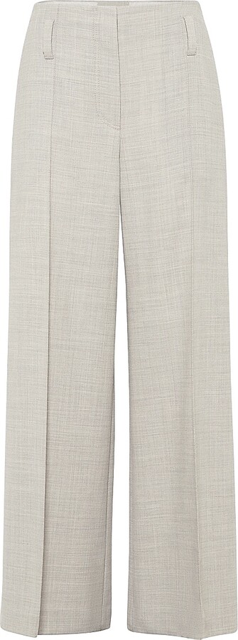 Brunello Cucinelli Women's Virgin Wool Fluid Crêpe Twill Flared Sartorial Trousers - Light Grey - Size 0