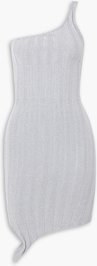 IOANNES Serpent one-shoulder metallic ribbed-knit mini dress