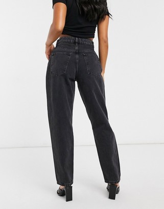 ASOS Petite ASOS DESIGN Petite high rise "slouchy" mom jeans in washed black  with rips - ShopStyle