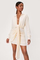 Thumbnail for your product : Nasty Gal Womens Linen Drape Front Mini Shirt Dress - Cream - 10