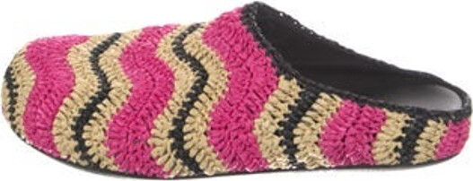 Marni Raffia Mules Purple Striped Round-Toes