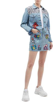 Alice + Olivia x Keith Haring Foundation 'Rumor' mix applique denim jacket