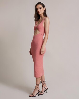 Bec & Bridge Women's Pink Midi Dresses - Oasis Knit Twist Midi Dress