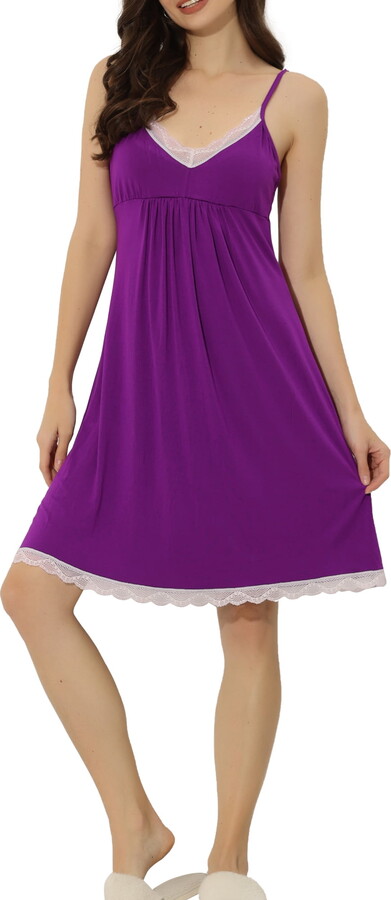 Unique Bargains Women’s Pajama V Neck Lace Sexy Nightdress Stretchy Lounge Dress