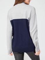 Thumbnail for your product : Very Turtle Neck Zip Cuff Detail Colour Block Jumper - Navy/Grey Marl