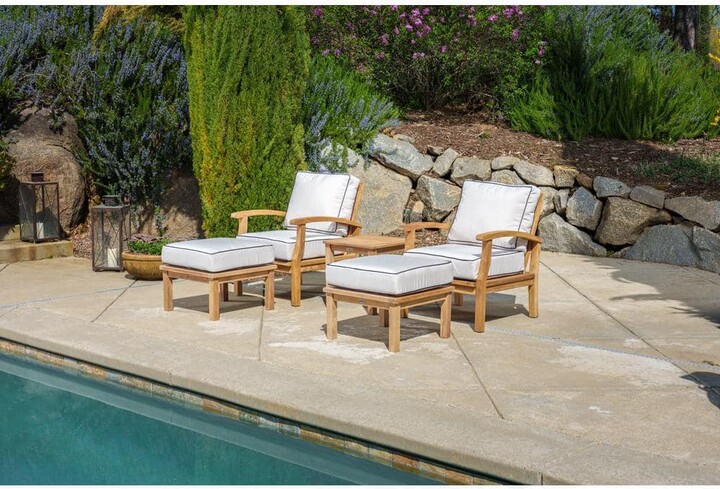 Tortuga Outdoor Indonesian 5-Piece Teak Patio Conversation Set with Canvas Sunbrella Cushions