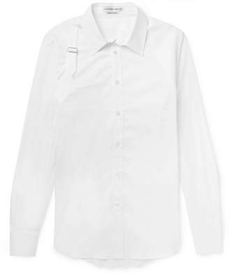 Alexander McQueen Slim-Fit Harness-Detailed Pique-Panelled Stretch Cotton-Blend Poplin Shirt - Men - White