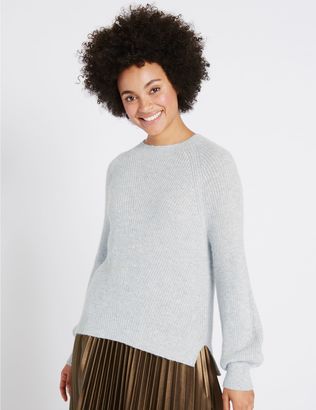 Marks and Spencer Ribbed Balloon Sleeve Round Neck Jumper