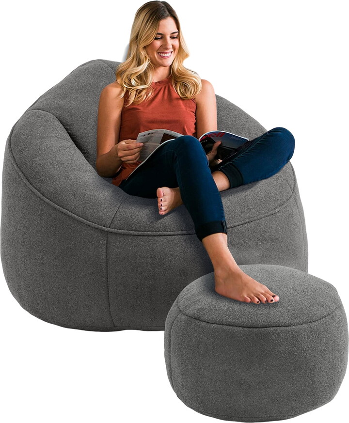 Aukfa Bean Bag Chair, Lazy Sofa Beanbag with Ottoman for Living Room, Dorm - Gray
