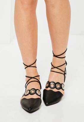Missguided Black Eyelet Lace Up Flat Shoes