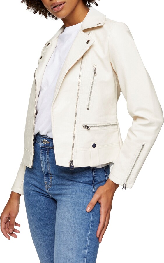 topshop white leather jacket