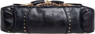 Gucci Black Lizard and Leather Horsebit Shoulder Bag