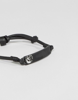 Diesel A-Sunrise Up ID Leather Bracelet In Black