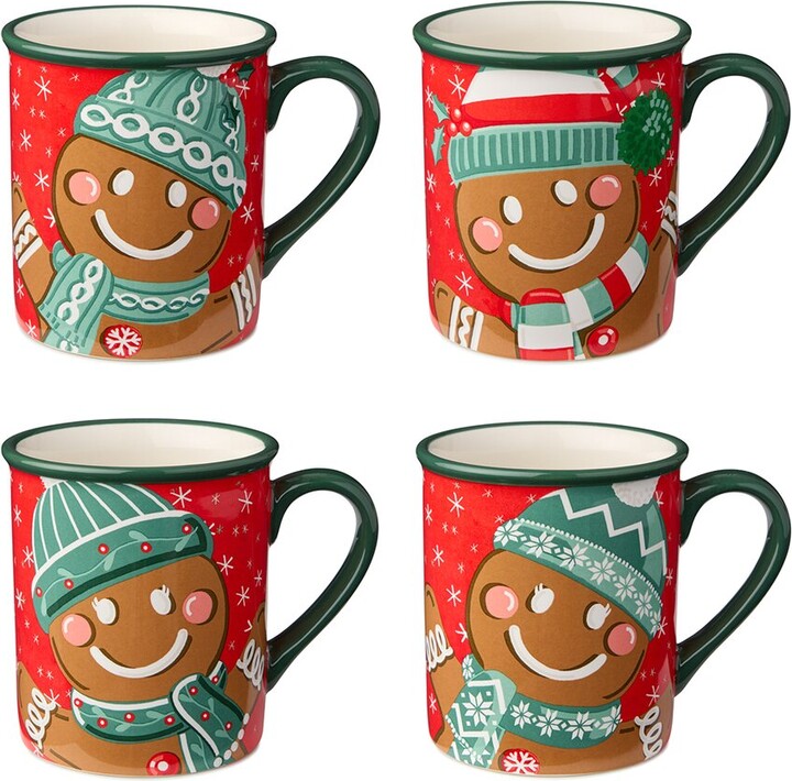 Certified International Christmas Whimsy Gingerbread Set Of 4 Mugs