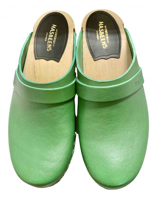 Swedish Hasbeens Green Leather Mules & Clogs