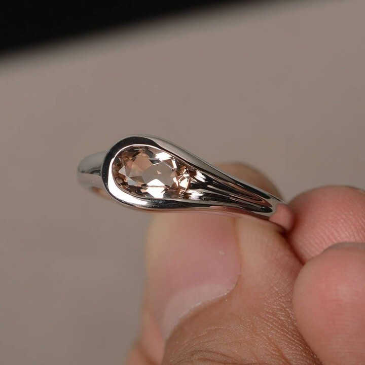 Etsy Natural Pink Morganite Ring Proposal Solitaire Oval Cut Gemstone Sterling Silver