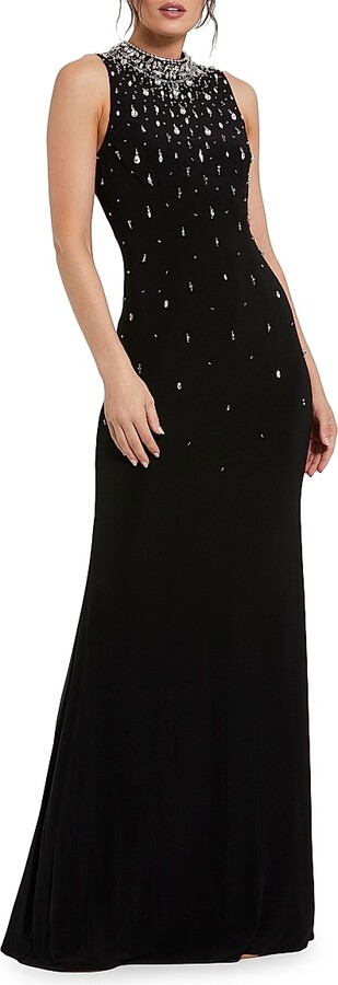 Women's Beaded Stretch Jersey Gown - Black - Size 2