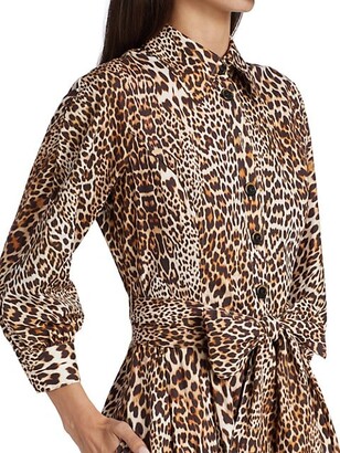 Teri Jon by Rickie Freeman Cotton Leopard Print Shirtdress