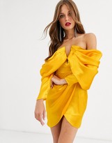 Thumbnail for your product : ASOS DESIGN bandeau mini dress in premium satin with drape sleeve