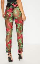 Thumbnail for your product : PrettyLittleThing Black Sheer Embroidered Skinny Trouser