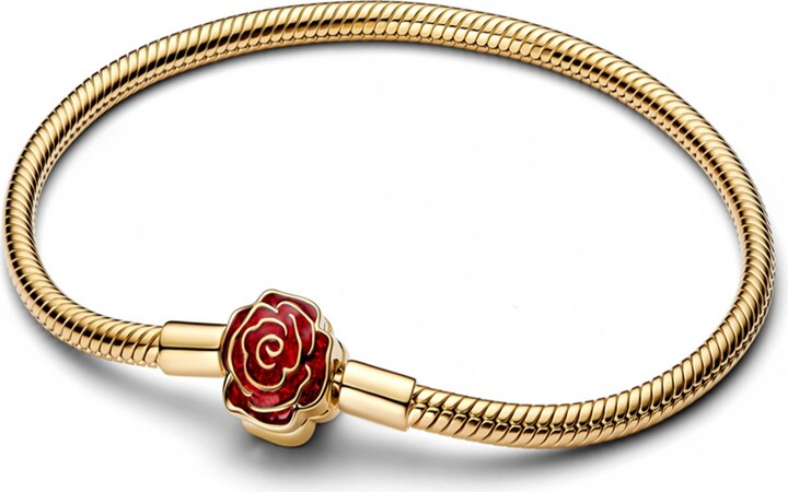 Pandora Disney Beauty and the Beast Enchanted Rose Snake Chain Bracelet