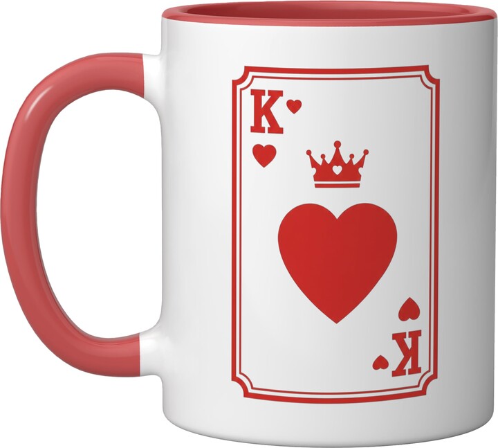 Royal Paws Studio Cat King Of Hearts, Retro Playing Card Art, Royal Kitty Vnt Ceramic Mug, Red/White