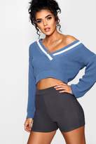 Thumbnail for your product : boohoo Plunge V Neck Stripe Trim Crop Jumper