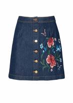 Thumbnail for your product : Missy Empire Kai Denim Floral Embroidered Button Up Mini Skirt