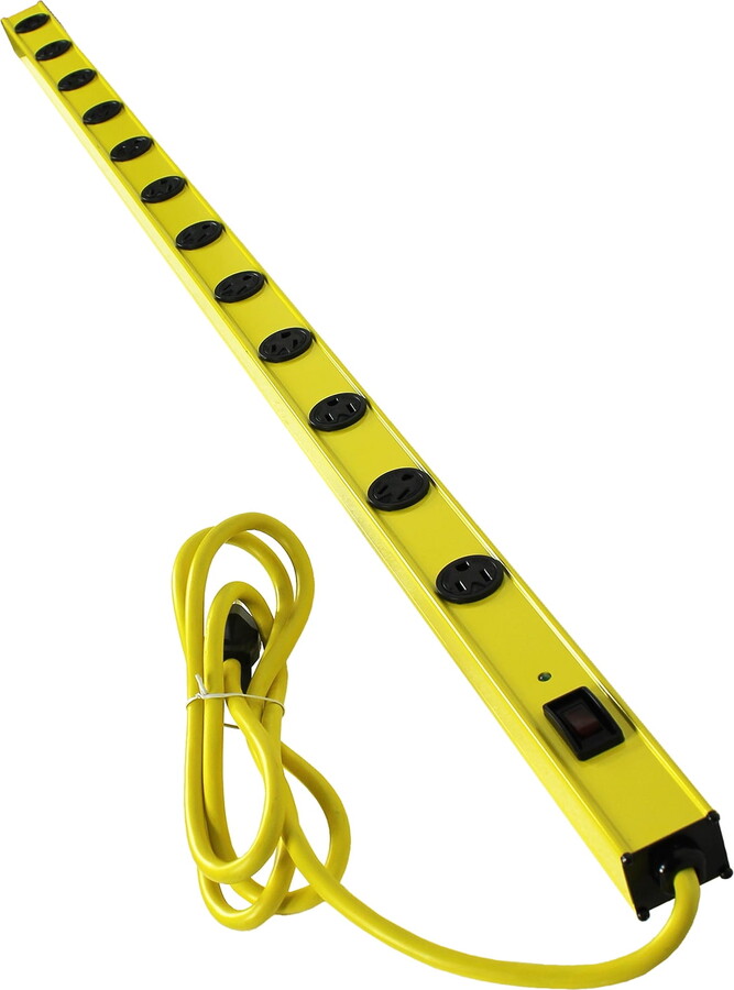 Yellow Jacket 5154 4-Foot Metal Power Strip With 510J Surge Protector and Re-settable Circuit Breaker, Featuring 12 Outlets with 6-Foot Yellow Cord