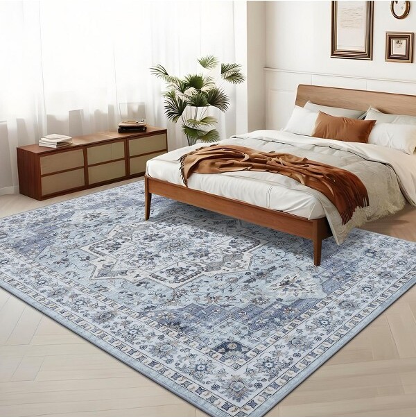 TROPOW AreaRugDiningRoomRug-LargeOrientalMedallionAccentCarpetwithNon-SlipBackingVintageDistressedLowPileStain-ResistantforLivingRoom