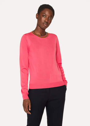Paul Smith Women's Bright Pink Wool Sweater With 'Artist Stripe' Collar