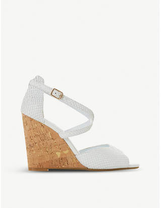 Dune Majave snake-embossed leather wedge sandals