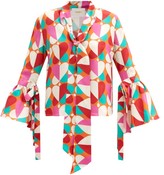 Thumbnail for your product : La DoubleJ Happy Wrist Bell-sleeve Silk Blouse - Pink Print