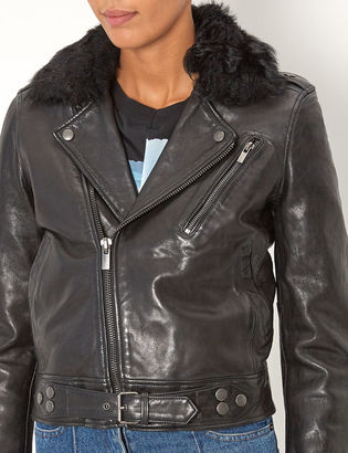 BLK DNM Black Leather Fur Collar Jacket